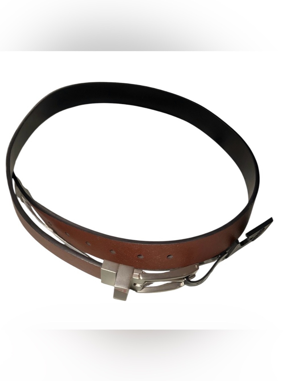 Guess Men's Brown and Black Leather Belt  -Size 34-36